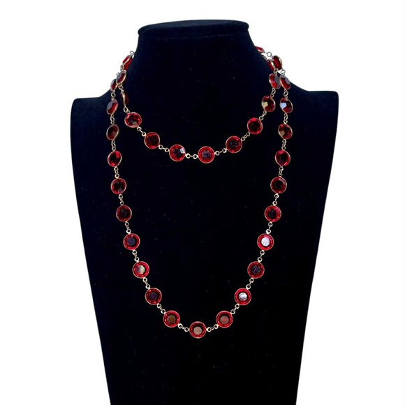 Vintage Red Swarovski Crystal Chanel Link Bezel Necklace Faceted Collectible - Picture 2 of 6